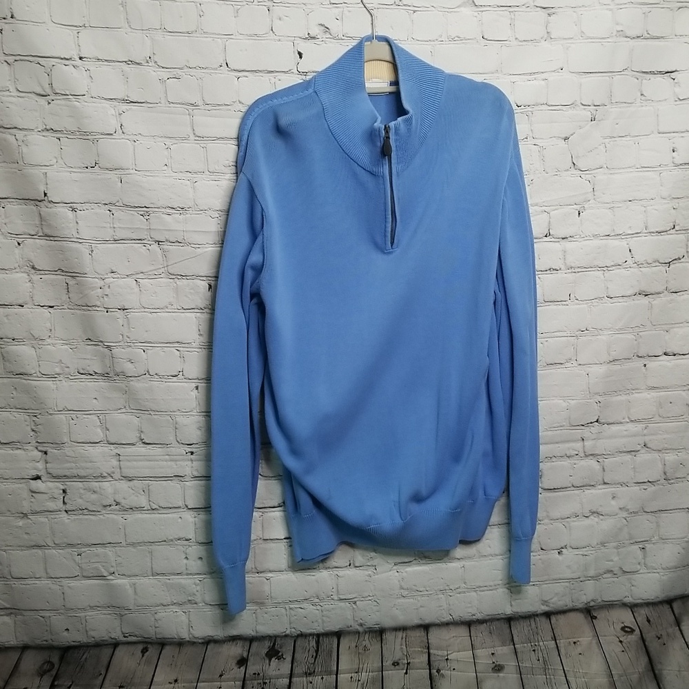 Maus & Hoffman Blue Pima Cotton Zip Up Knit Pullover Sweater